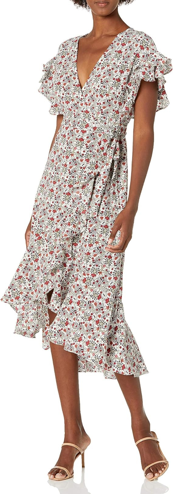 Max Studio Women's Ruffle Crepe High/Low Wrap Midi Dress | Amazon (US)