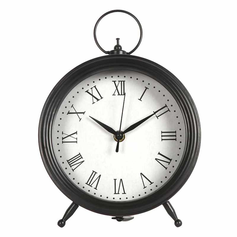 Black Round Table Clock, 10" | At Home