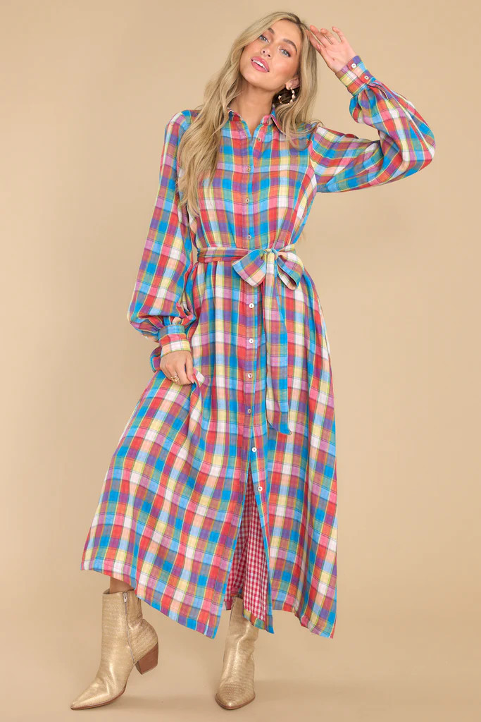 Closing That Door Blue Multi Plaid Maxi Dress | Red Dress 