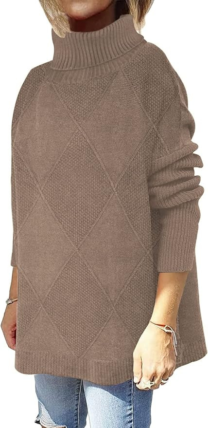 Womens Turtleneck Long Batwing Sleeve Slouchy Oversized Pullover Sweater Knit Tops at Amazon Wome... | Amazon (US)