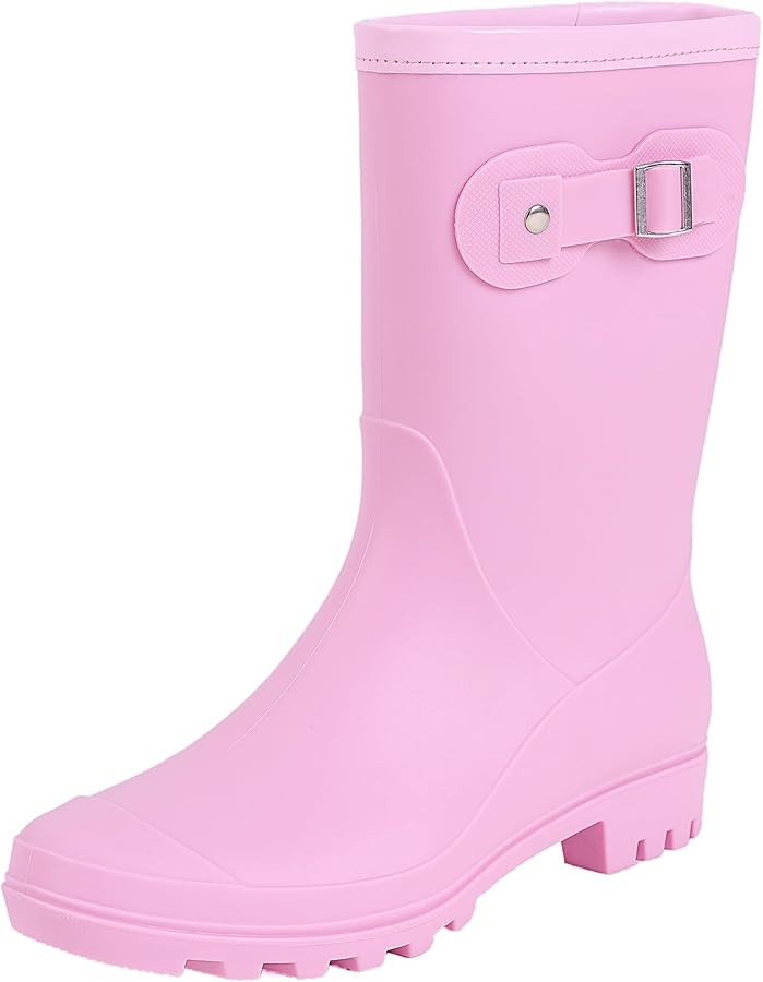 Women's Mid Calf Rain Boots Waterproof Fashion Garden Shoes Anti-slipping Rainboots For Women Com... | Amazon (US)