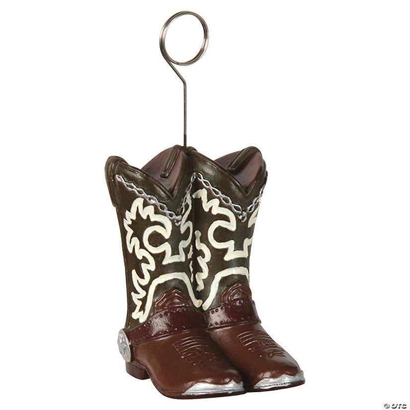 5 1/4" Brown & White Cowboy Boots Resin Photo & Balloon Holder | Oriental Trading Company