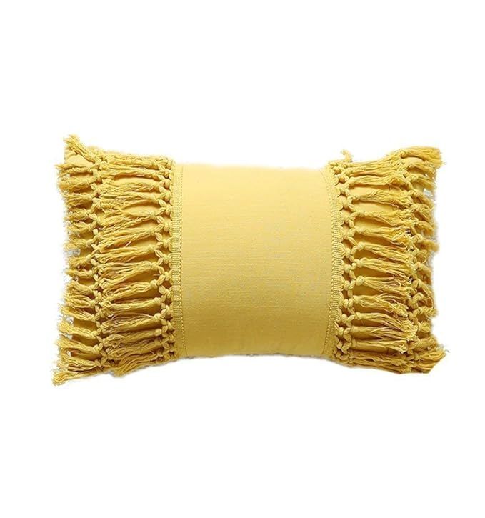 Tassel Bolster Throw Pillow Yellow Cotton Throw Pillow case Cushion Covers ,12"X20" | Amazon (US)