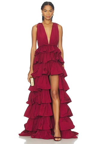 AKNVAS Henriette Ruffle Gown in Burgundy from Revolve.com | Revolve Clothing (Global)