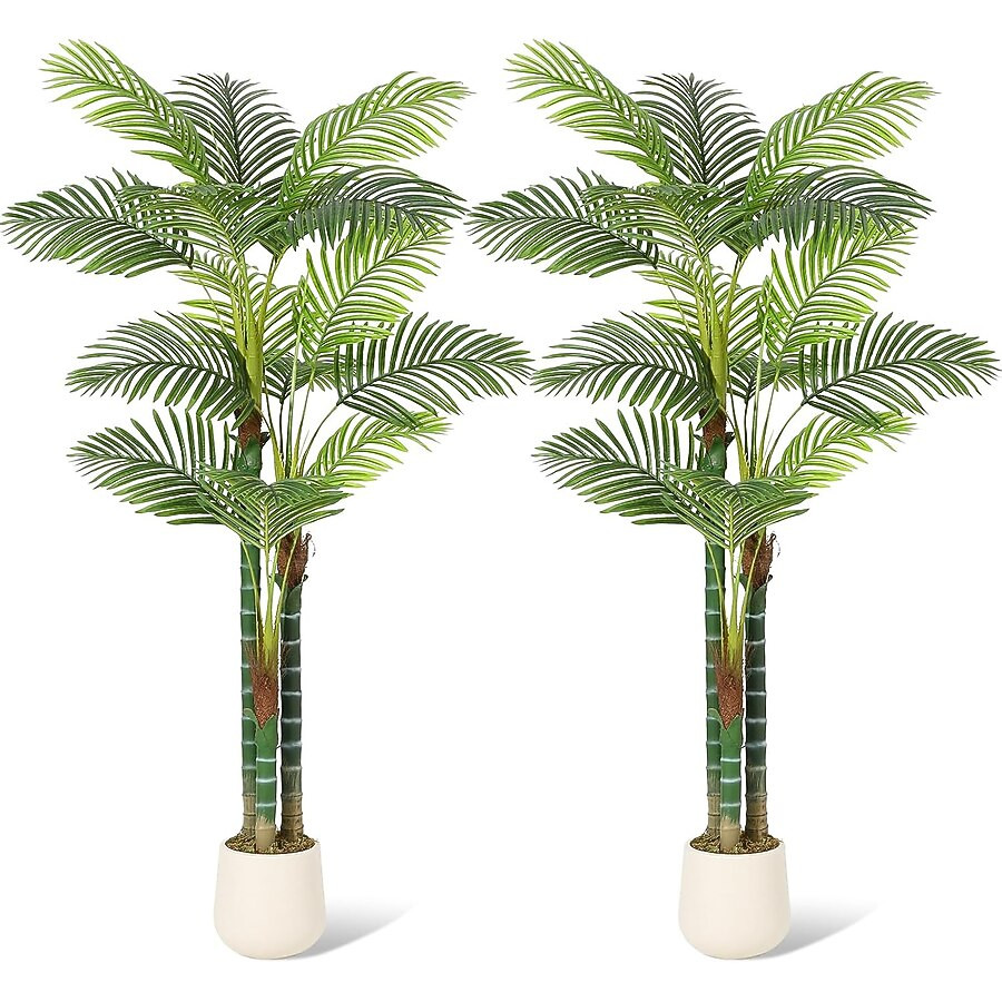 WhizMax 6FT Faux Tall Palm Tree Triple Golden Cane Palm Trees Fake Tropical Plant Large Artificia... | Lowe's