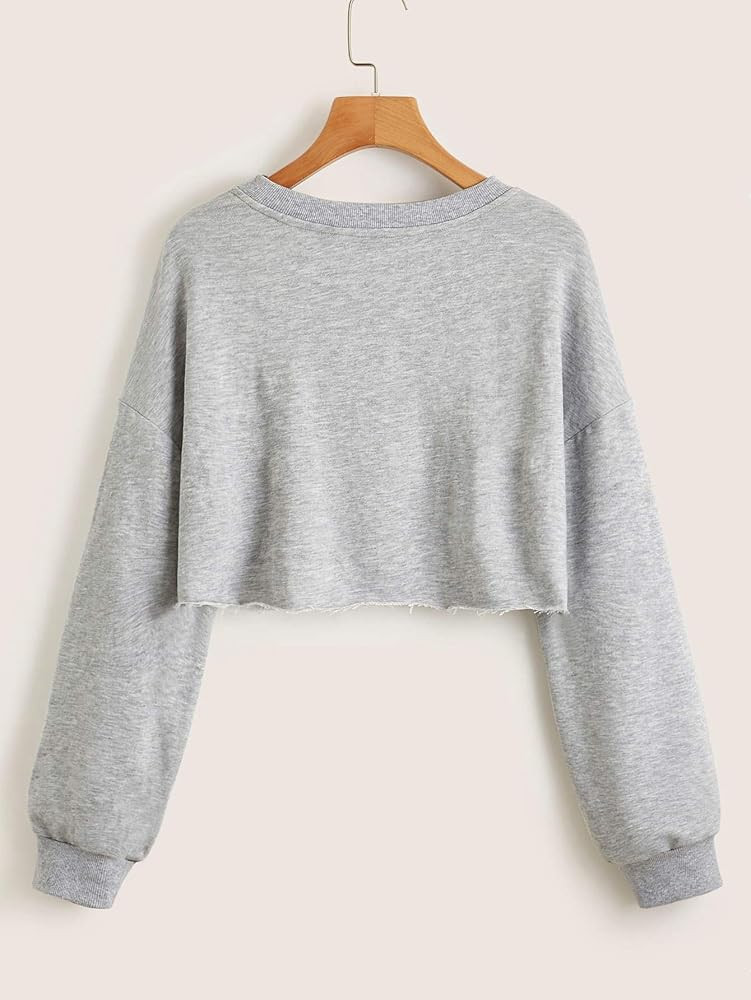 SweatyRocks Women's Casual Long Sleeve Raw Hem Pullover Crop Tops Sweatshirts | Amazon (US)
