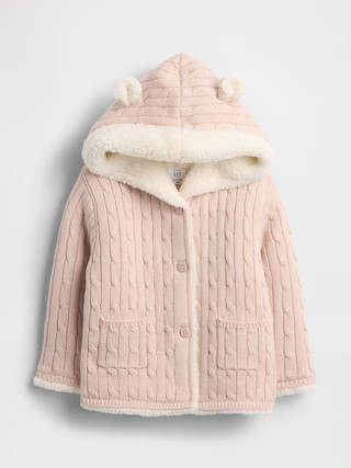 Baby Sherpa-Lined Cable-Knit Bear Cardigan | Gap (US)