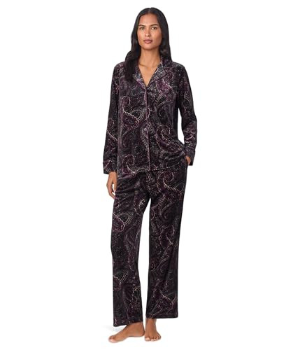 Lauren Ralph Lauren Womens Long Sleeve Velvet Notch Collar Long Pajama Set Paisley Small | Amazon (US)