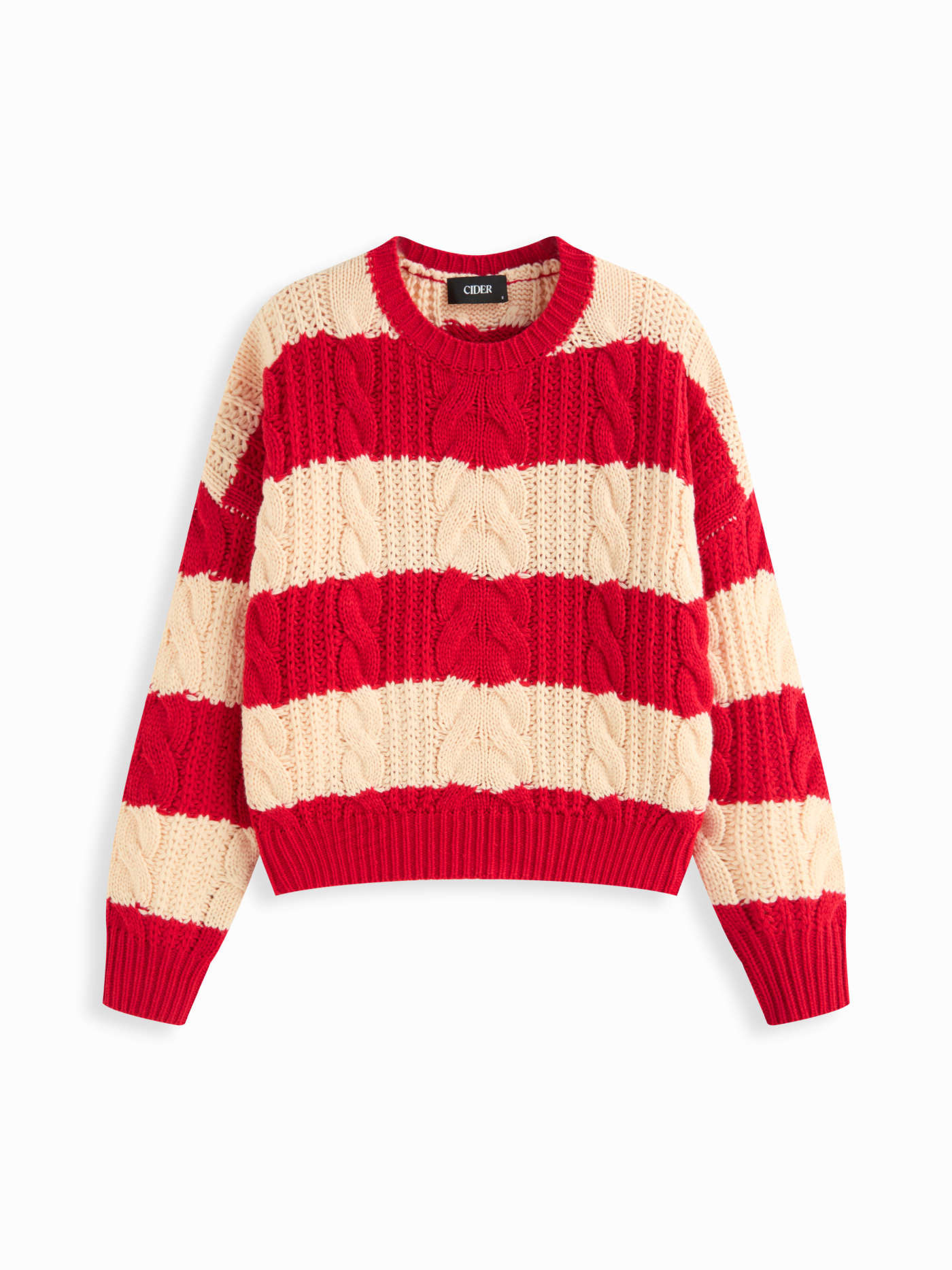 Christmas Christmas Knit Fabric Cable Knit Striped Round Neckline Long Sleeve Oversized Top For D... | Cider