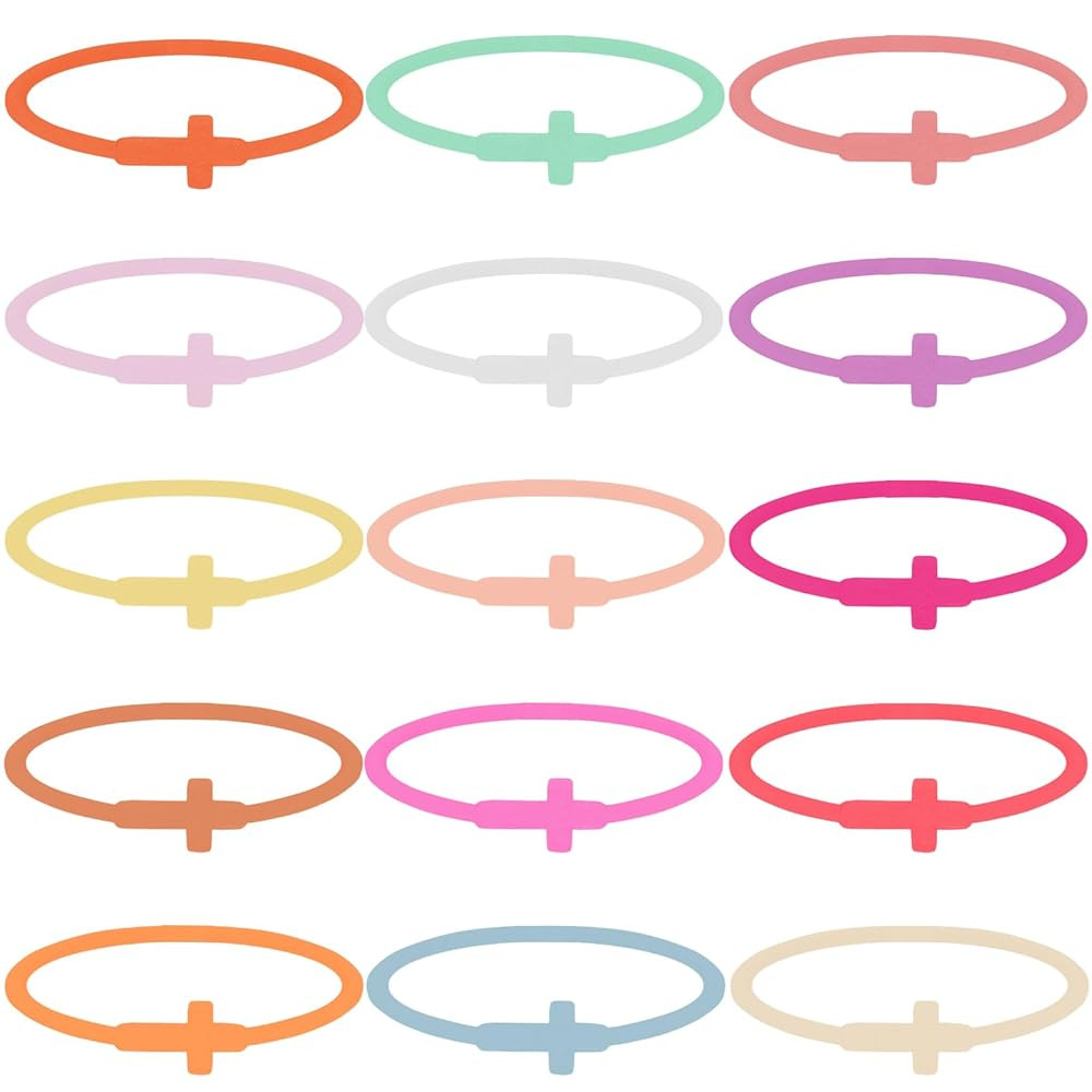 NEWITIN 15 Pieces Cross Bracelets for Women Silicone Cross Bracelet Family Friend Couple Jewelry ... | Amazon (US)