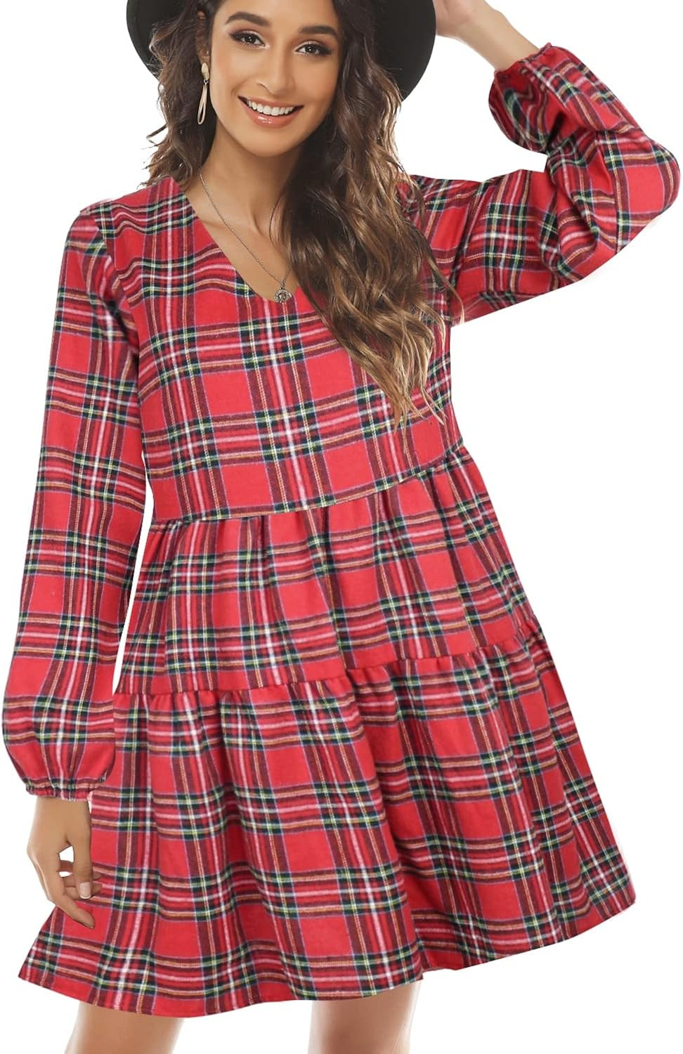 FANCYINN Long Sleeve Shift Tunic Dress Ruffle Swing Babydoll Juniors Mini Ruffle Dress with Pocke... | Amazon (US)