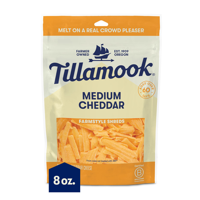Tillamook Farmstyle Thick Cut Medium Yellow Cheddar Shredded Cheese 8oz | Walmart (US)