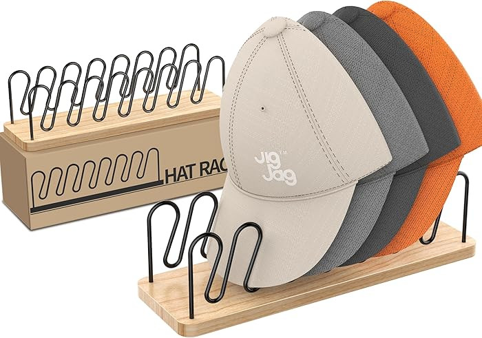 Hat Organizer - 2 Pack Premium Wood and Metal Design Hat Storage for 14 Caps - Tabletop Hat Racks... | Amazon (US)