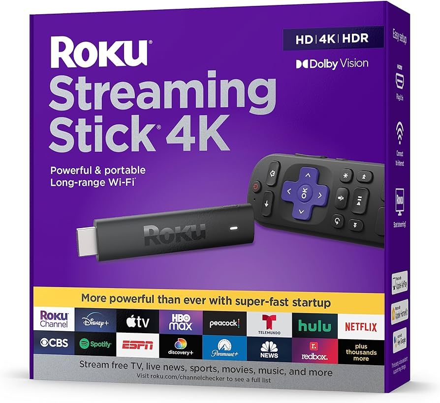 Roku Streaming Stick 4K | Portable Roku Streaming Device 4K/HDR/Dolby Vision, Roku Voice Remote, ... | Amazon (US)