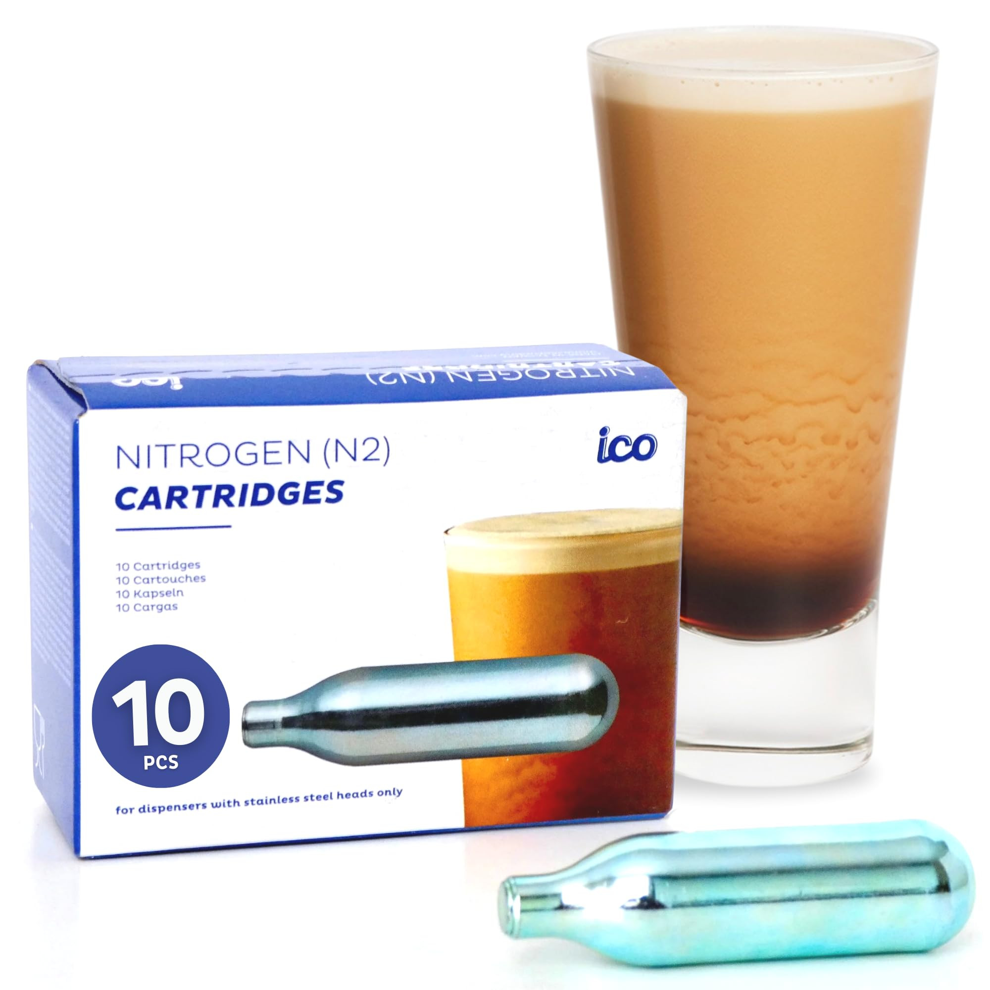 ICO 10pcs Nitrogen Cartridges for Nitro Cold Brew Coffee and Beer, 2g N2 Cartridges Non-threaded ... | Amazon (US)