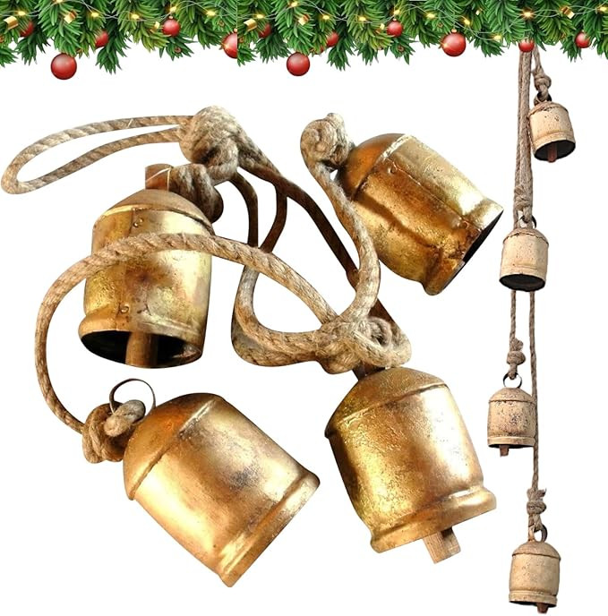 Shabby Chic Bells Rustic Hanging Jingle Christmas Tree Decor - Large Handmade Lucky Cow Bells Vin... | Amazon (US)