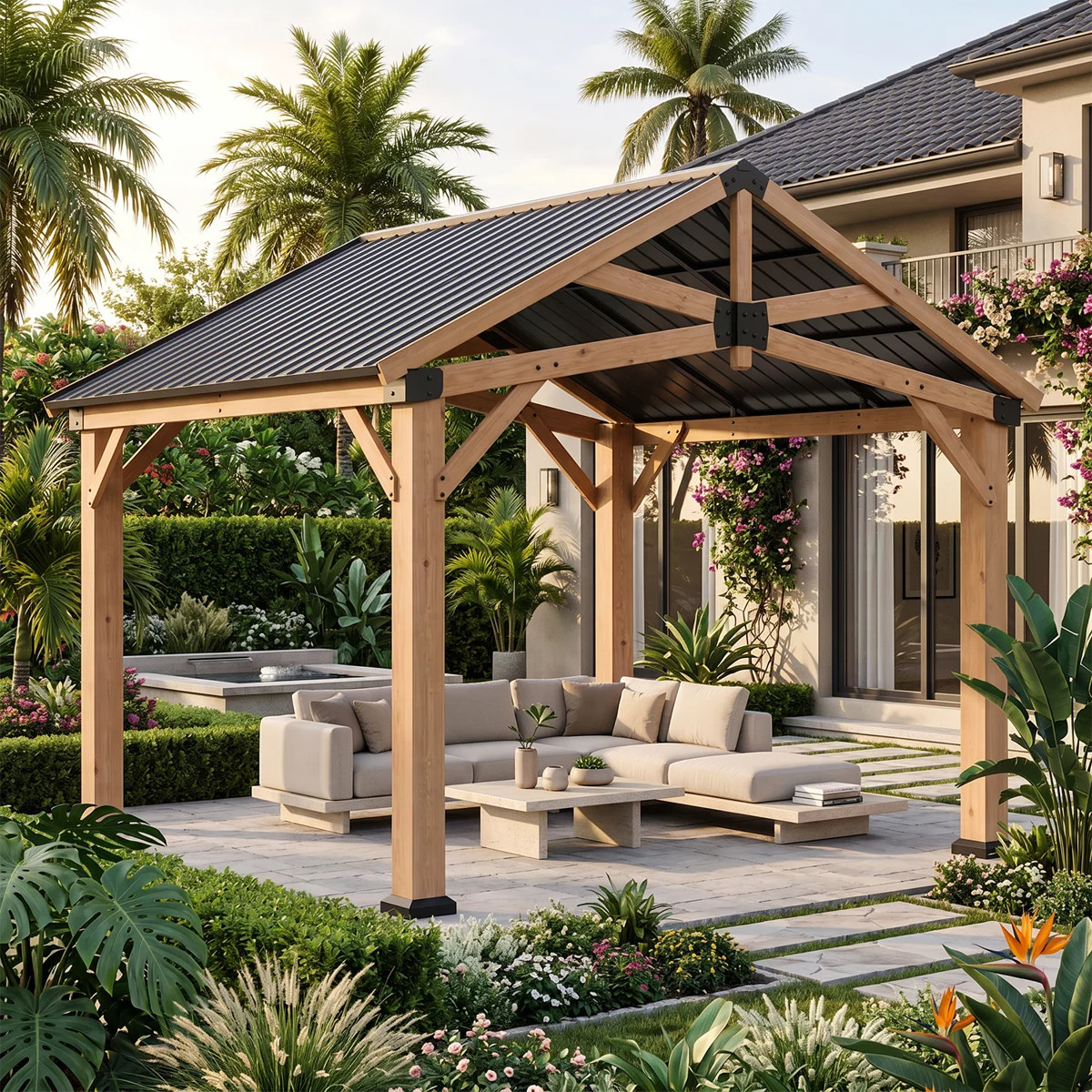 10' x 12' Outdoor Hardtop Gazebo, Cedar Wood Gazebo Permanent with Galvanized Steel Gable Roof, f... | Wayfair North America