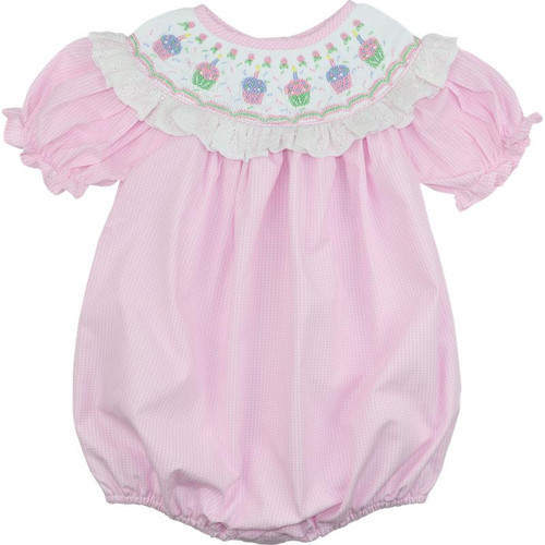 Pink Gingham Smocked Cupcake Bubble | Cecil and Lou