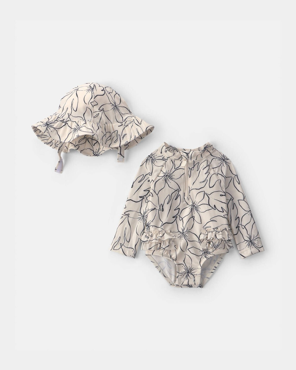 Baby Girl 2-Piece Floral Rashguard Swimsuit & Hat Set - Black/Ivory | Carter's Inc