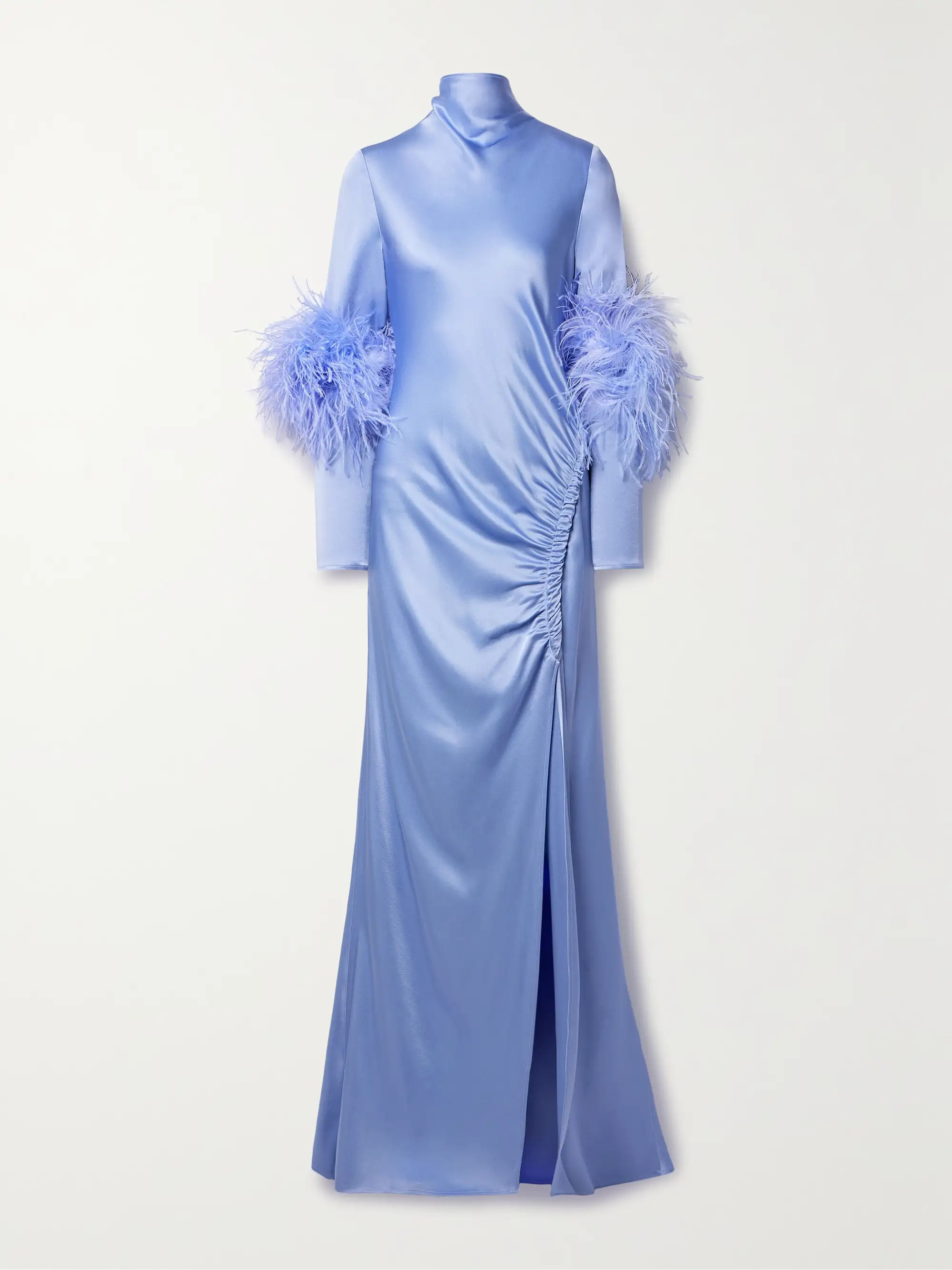 Feather-trimmed ruched satin gown | NET-A-PORTER (US)