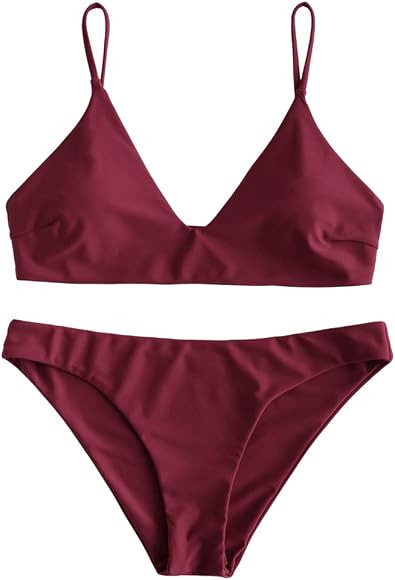 ZAFUL Women's Solid Spaghetti Strap Bralette Bikini Set Two Piece Swimsuit | Amazon (CA)