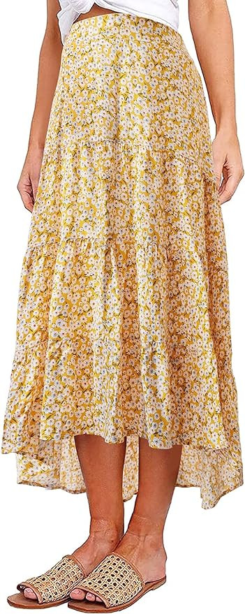 PRETTYGARDEN Women's Ditzy Floral Print Midi Skirt Boho Elastic High Waist Long Skirts for Women ... | Amazon (US)