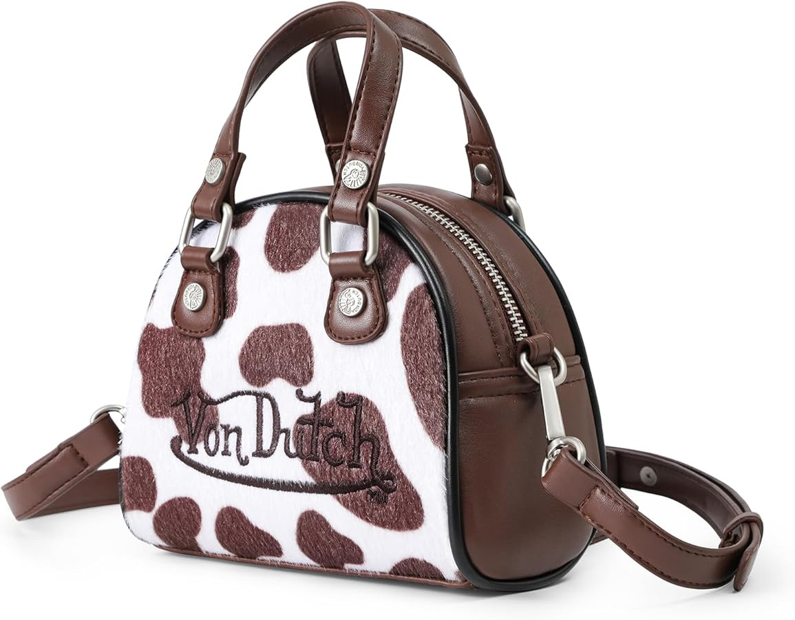 Von Dutch Mini Bowling Bag Cow Print | 6.8” Vegan Leather Crossbody with Logo Hardware, Top Han... | Amazon (US)