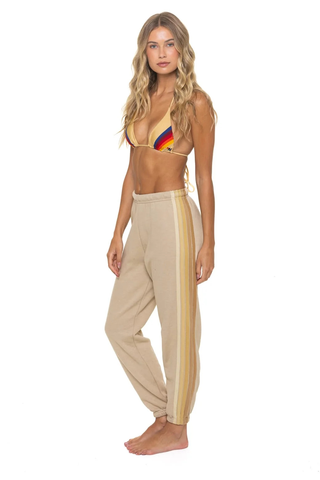 5 Stripe Sweatpants Sand Tan | Luxury Loungewear Made in LA | Aviator Nation | Aviator Nation