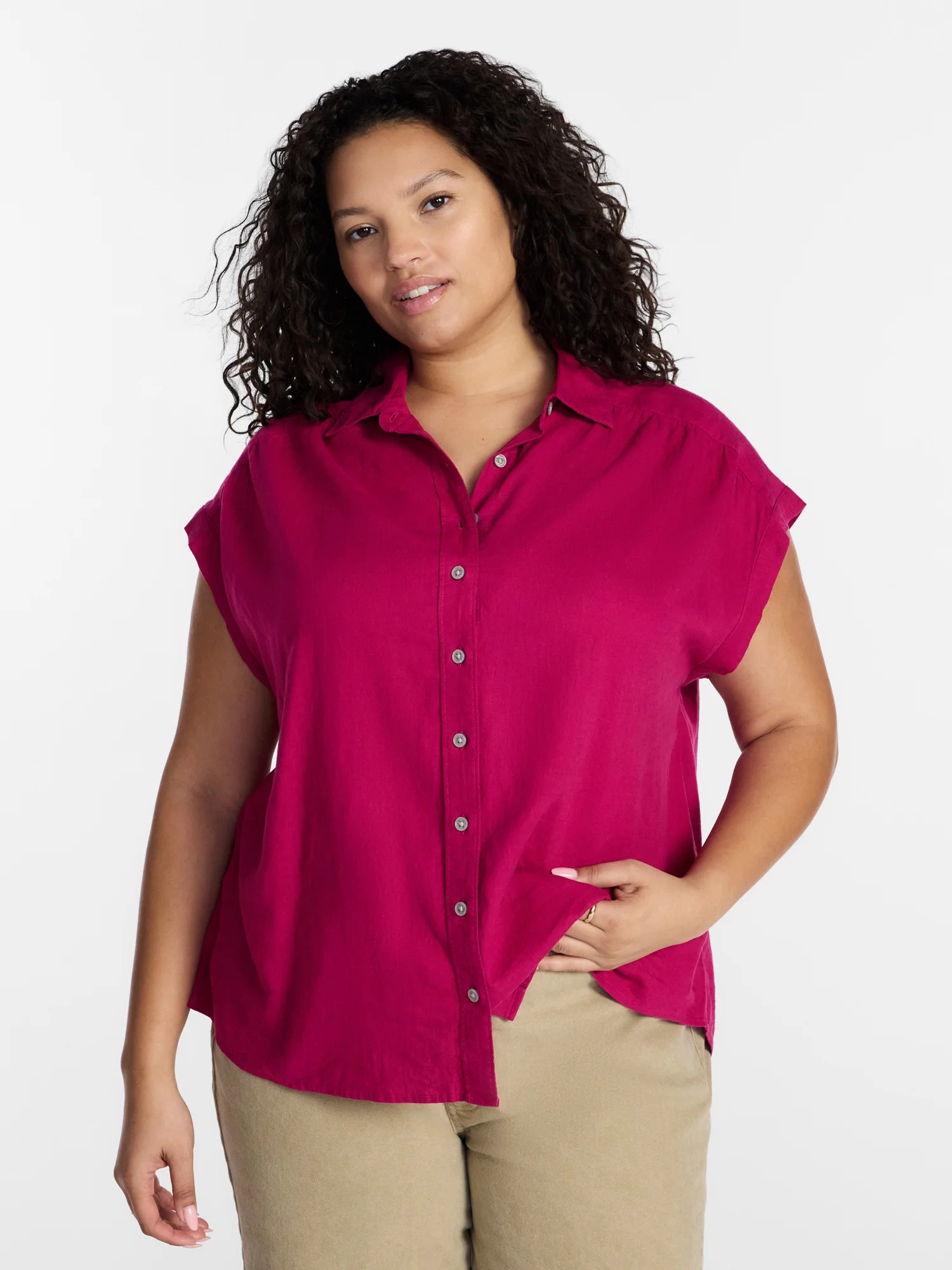 Terra & Sky Women s Plus Linen Blend Camp Shirt Sizes 0X-5X | Walmart (US)