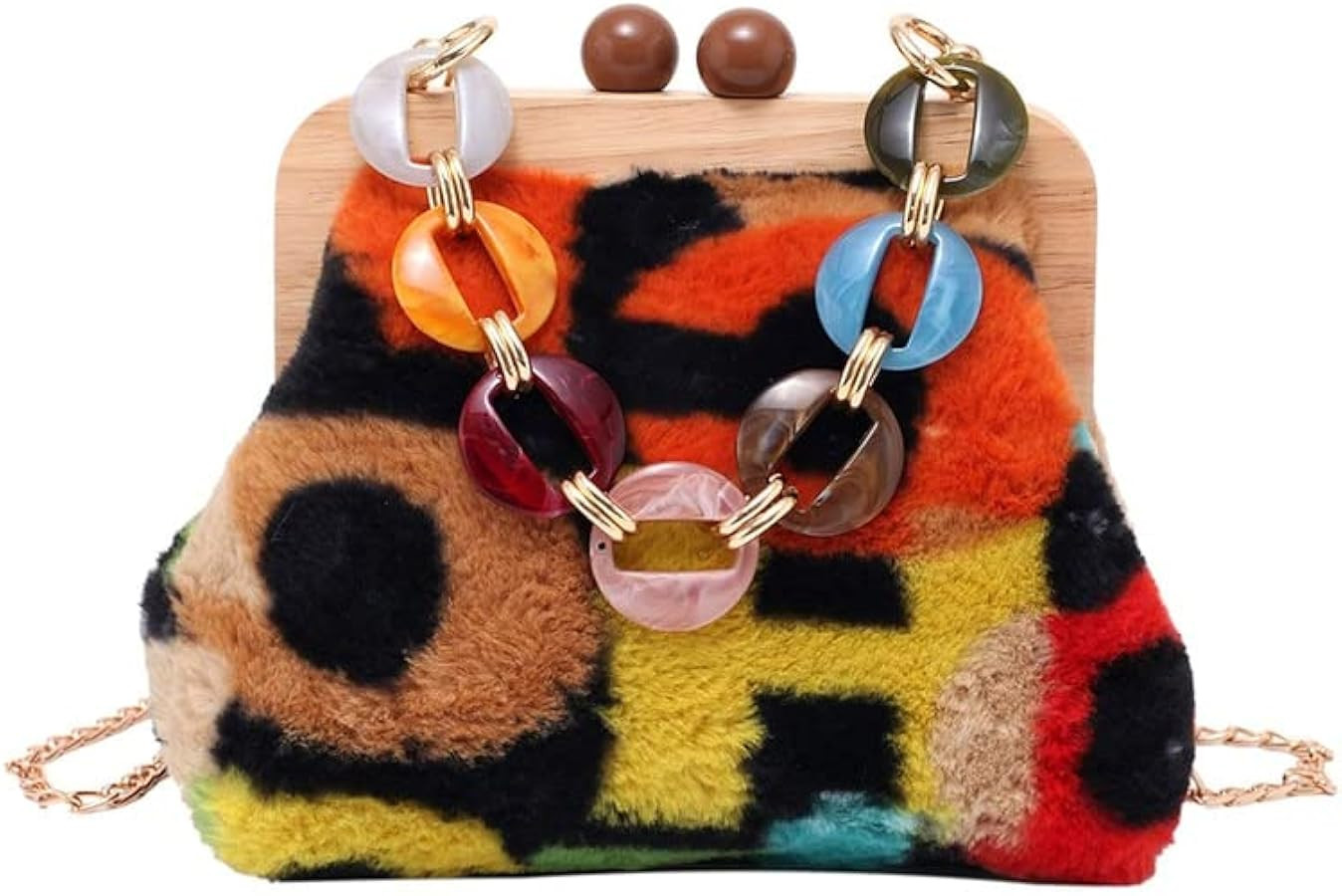 Ladies Shoulder Bag Fashion Chain Tote Bag Wooden Clip Cross-body Bag Color Corduroy Cross-body B... | Amazon (US)