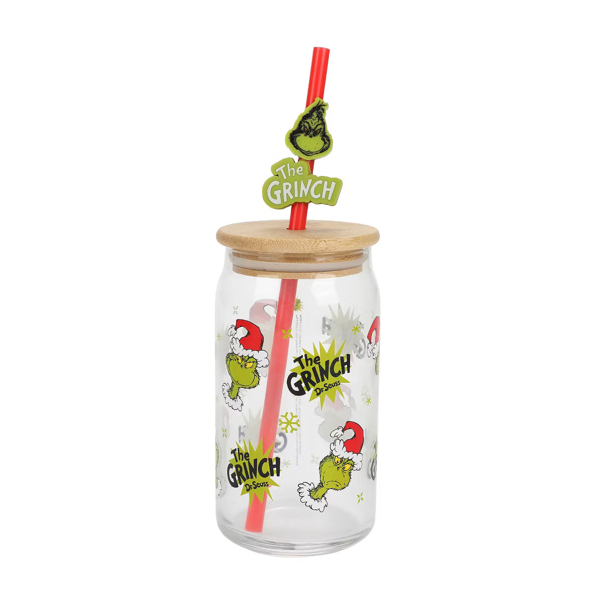 The Grinch AOP 15 Oz. Glass Cup with Straw and Lid | Target