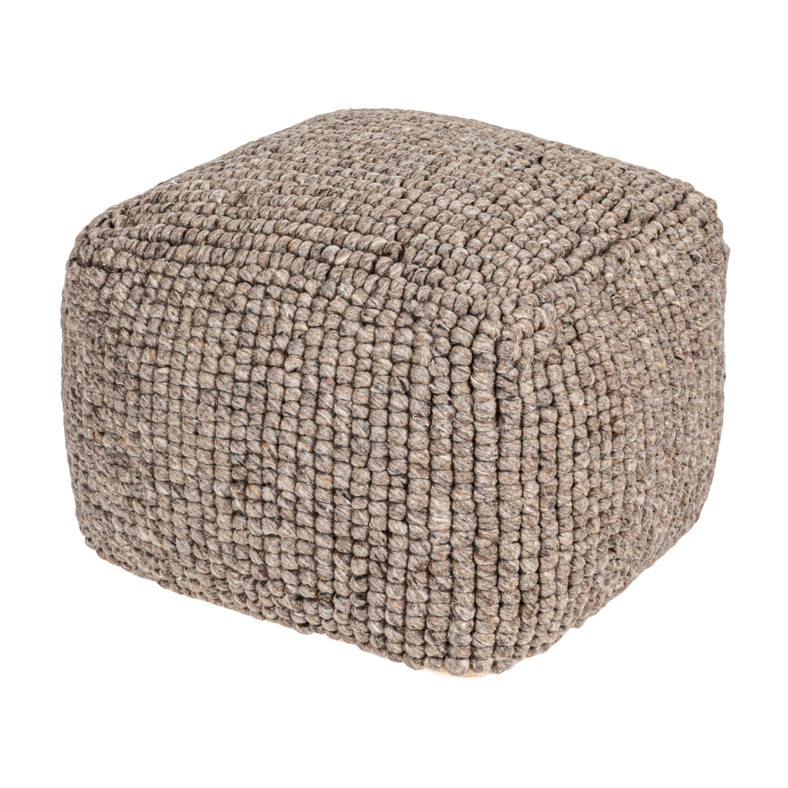 Creative Co-Op Grey Square Wool Blend Textured Pouf | Amazon (US)