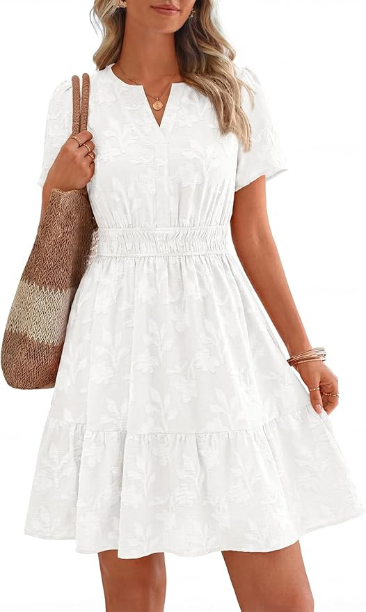 PRETTYGARDEN Womens 2026 Summer Mini Dress with Pockets Floral Short Sleeve V Neck Elastic Waist ... | Amazon (US)