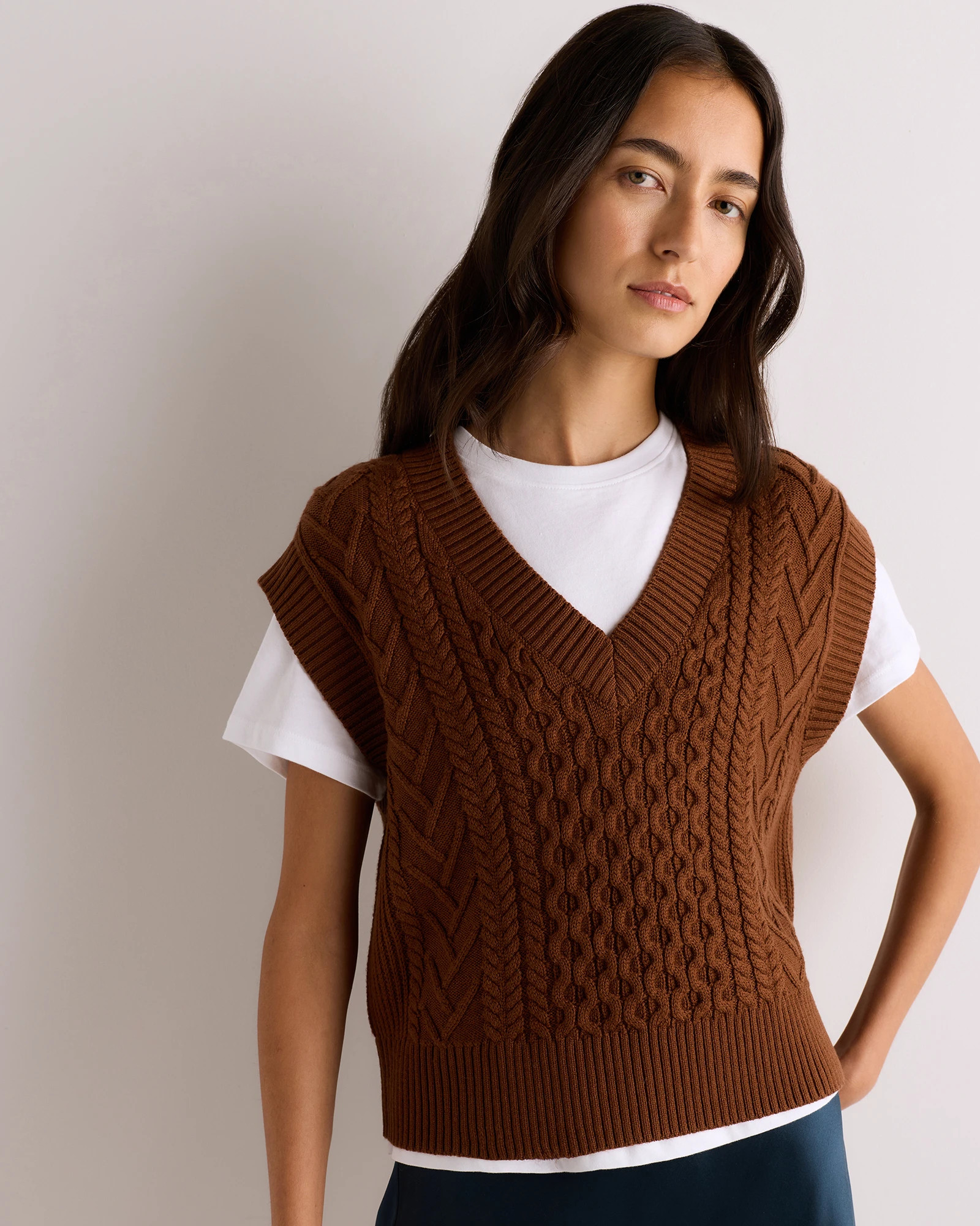 Quince | Women's Australian Merino Wool Cable Sweater Vest in Malted Toffee, Size XL | Quince
