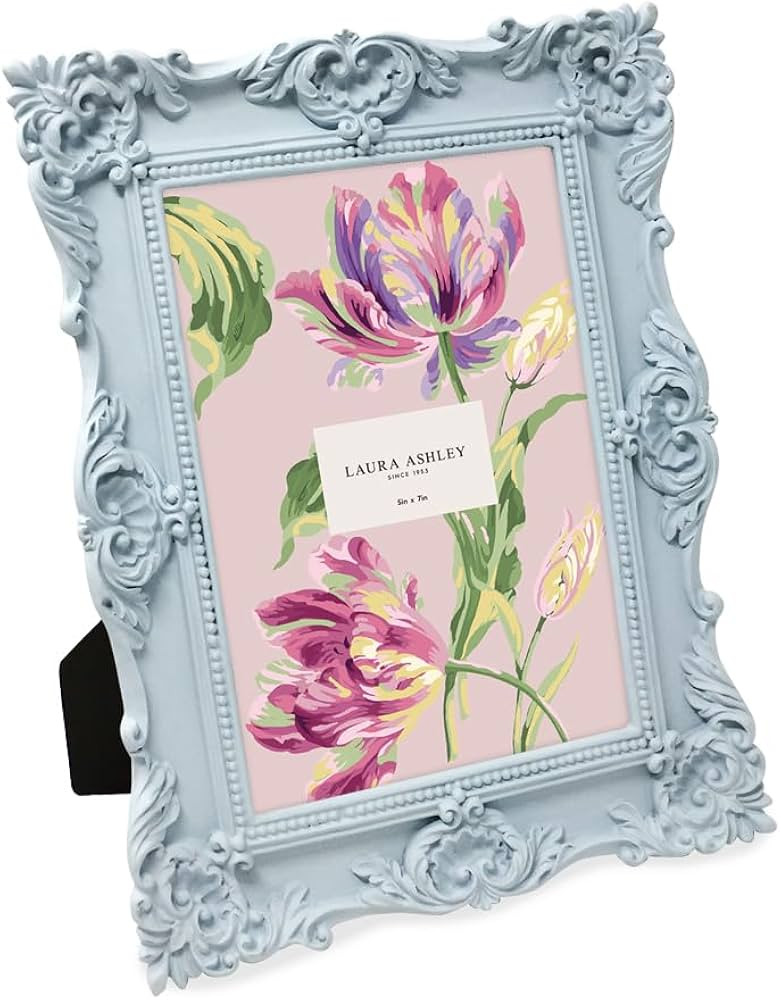 Laura Ashley 5x7 Powder Blue Ornate Textured Hand-Crafted Resin Picture Frame w/Easel & Hook for ... | Amazon (US)