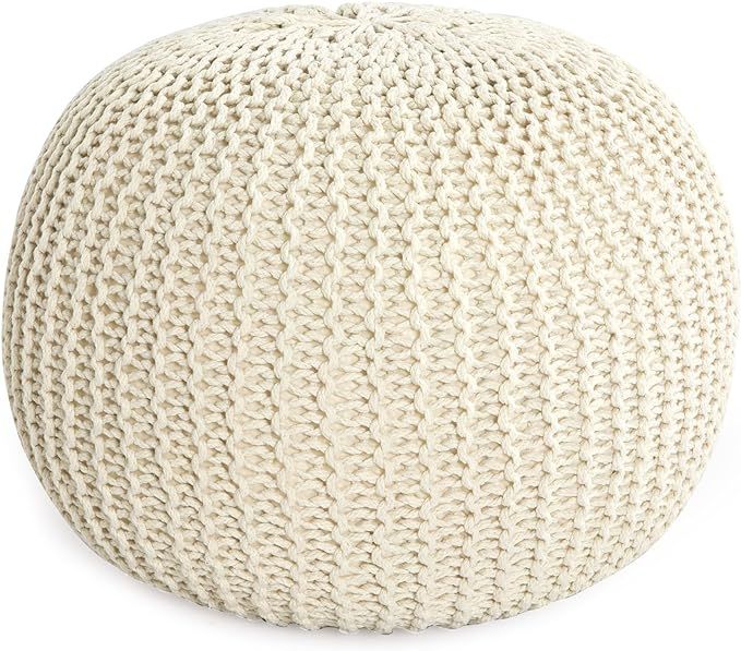 HOMBYS Unstuffed Ottoman Pouf Cover, 100% Cotton Handmade Knitted Ottoman Pouf Cover Round Foot S... | Amazon (US)