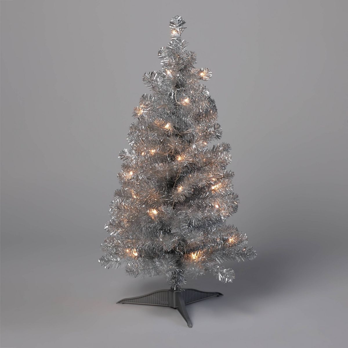 3' Pre-Lit Silver Tinsel Mini Artificial Christmas Tree Clear Lights - Wondershop™ | Target
