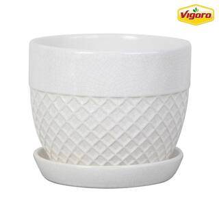 Delilah Small White Ceramic Round Planter with Attached Saucer and Drainage Hole (6 in. L x 6 in.... | The Home Depot