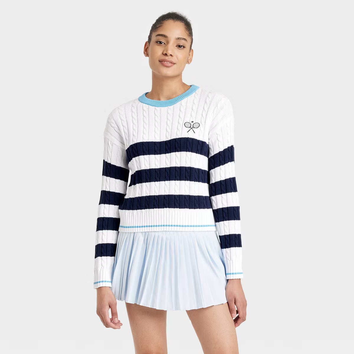 Women's Striped Cable Knit Pullover Sweater - All In Motion™ | Target