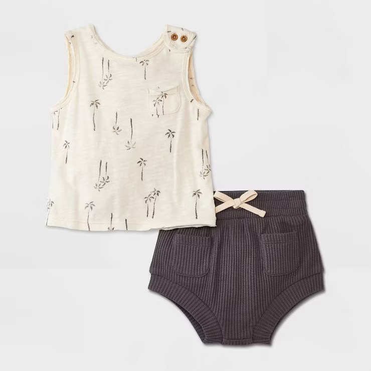 Grayson Collective Baby Short Sleeve Slub Jersey & Waffle Bloomer Set - Cream | Target