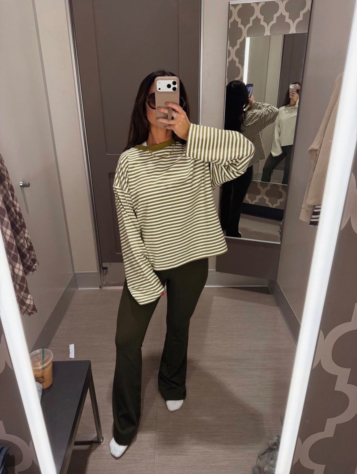 Oversized olive green striped long sleeve 🤌🏼🤍

#LTKgrwm #LTKdayinmylife #LTKmomlife