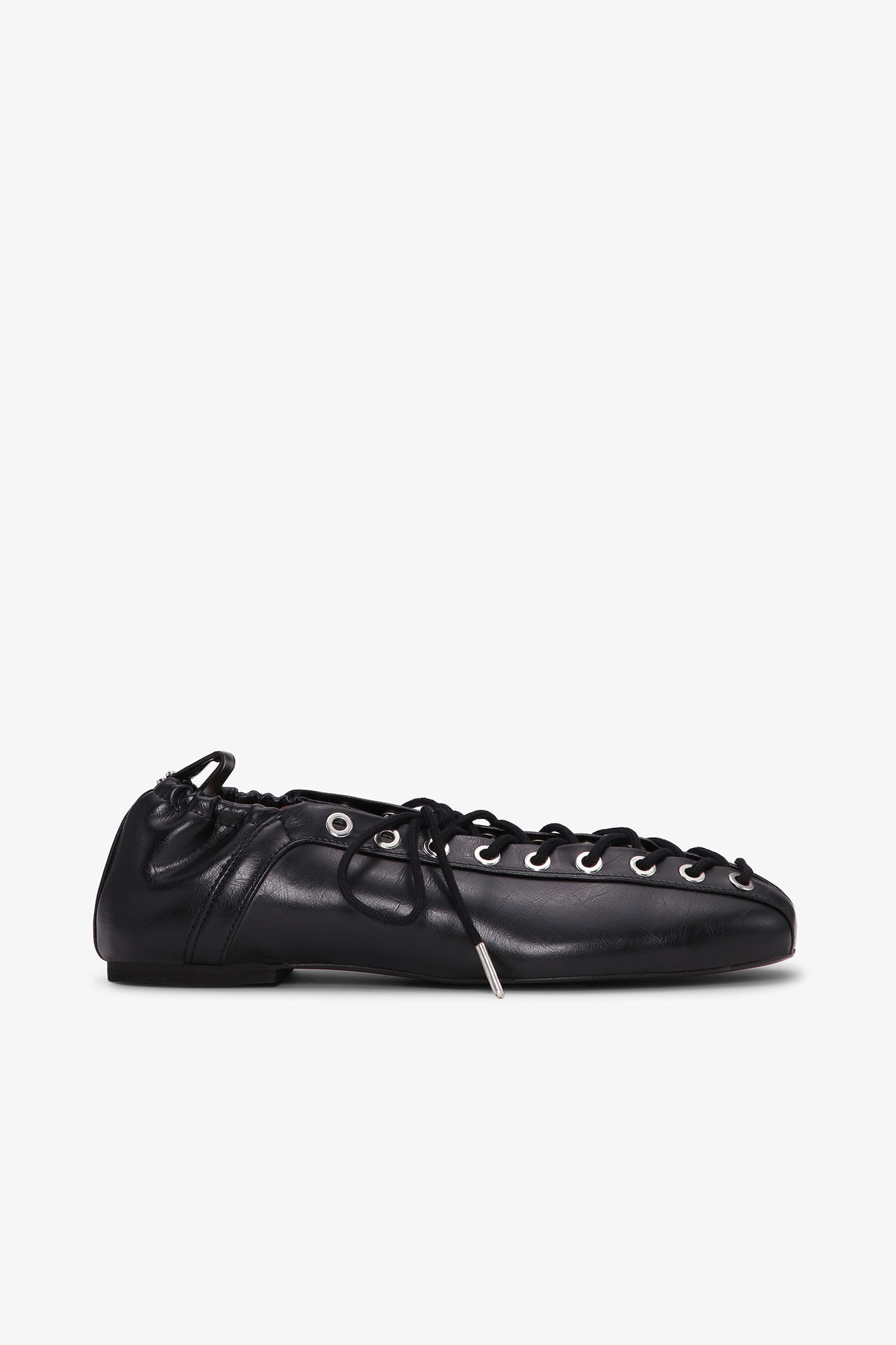 Lace-Up Ballerinas in Black Oleatex | Ganni