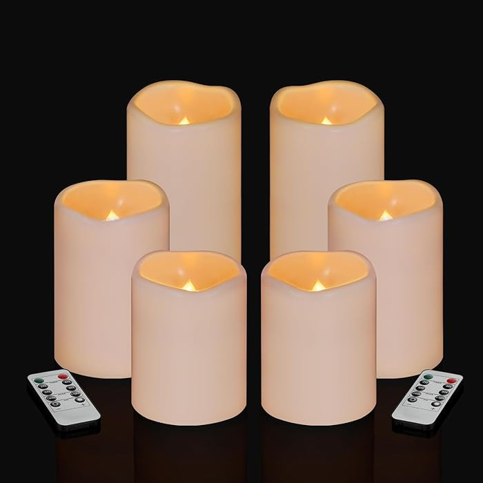 Flameless Candles 4" 5" 6" Set of 6 Ivory Waterproof Pillars 3" Diameter Battery Operated Flicker... | Amazon (US)