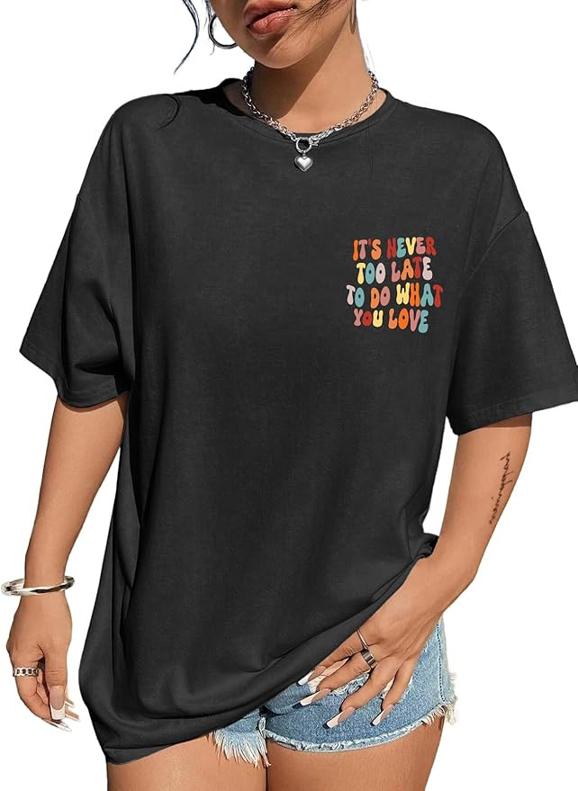 Avanova Women Graphic Oversized T-Shirt Short Sleeve Letter Print Loose Tee Top | Amazon (US)