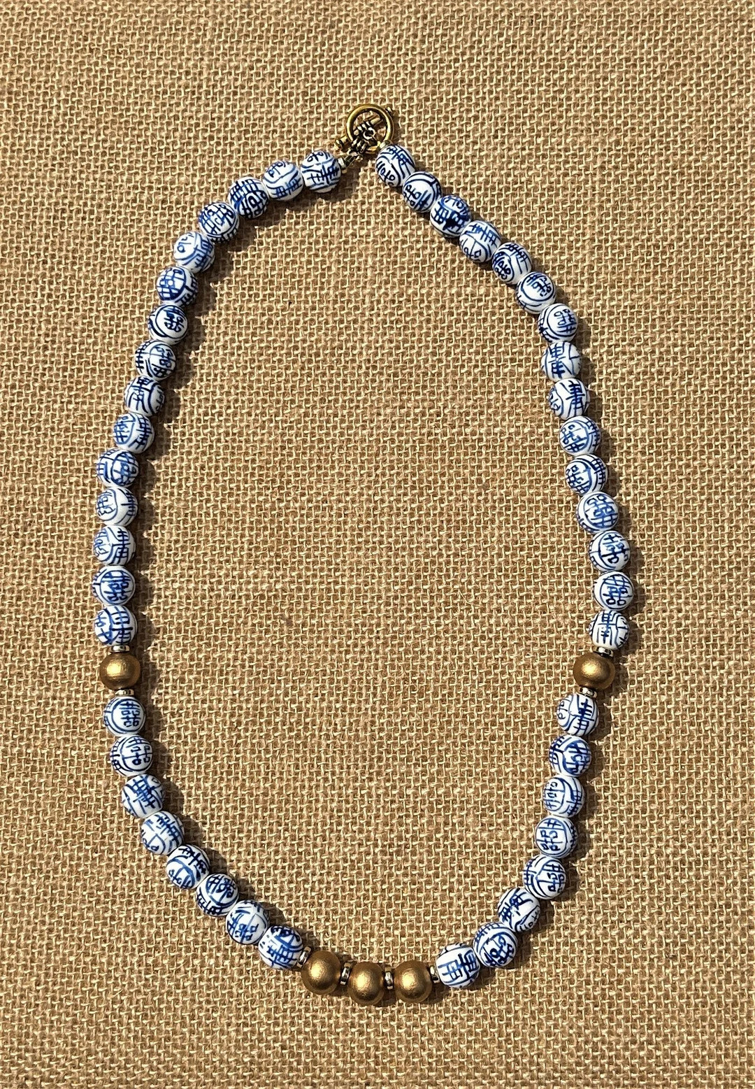 Chinoiserie Necklace Blue & White Brushed Gold Ginger Jar - Etsy | Etsy (US)