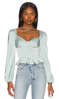 ASTR the Label Long Sleeve Hook & Eye Front Peplum Top in Sage from Revolve.com | Revolve Clothing (Global)