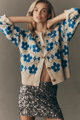 Maeve Graphic Intarsia Cardigan Sweater | Anthropologie (US)