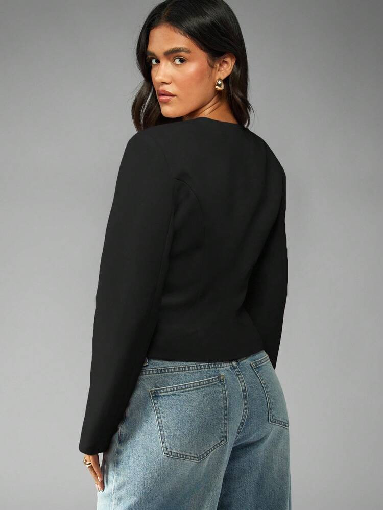 MISSGUIDED Elegant Professional Collarless Cropped Blazer Slim Fit Office Wear Business Casual Wo... | SHEIN