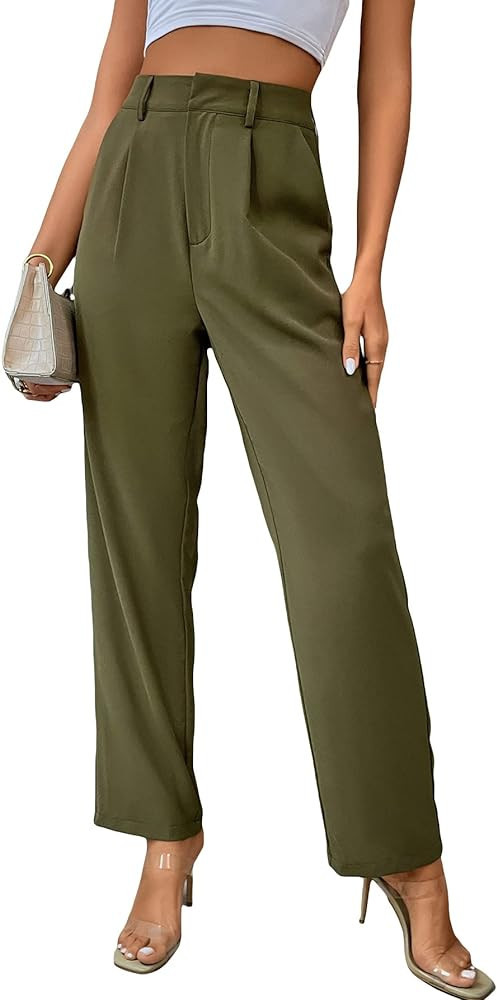 SweatyRocks Women's Elegant High Waist Solid Long Pants Office Trousers | Amazon (US)