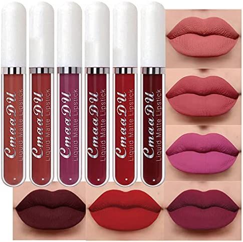 CmaaDu 6Pcs Matte Liquid Lipstick Lipgloss Lip Gloss Stain Makeup Set for Women, Deep Dark Red Or... | Amazon (US)